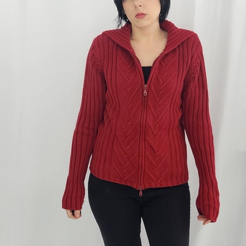 Y2K Red Zip Up Cardigan